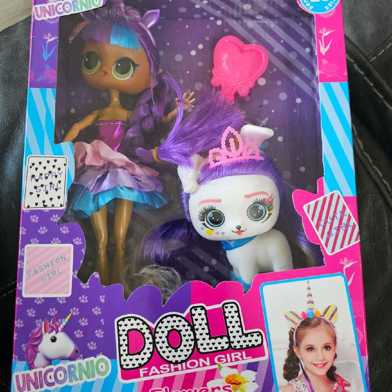 Unicorn Colored Doll with Dog and Accessories - Classic & Novelty Toy plush 1
