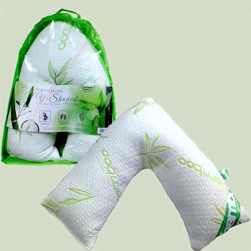 V Shape Bamboo Memory Foam Pillow , Removable Cover 4