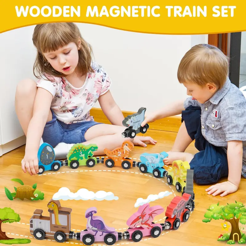 Dinosaur Train Toy, 1 Set Number Train Montessori Toy for Toddlers, Block Assembly Toy for Birthday, Birthday Gifts for Kids 1 year old girl toys early educational baby development 3