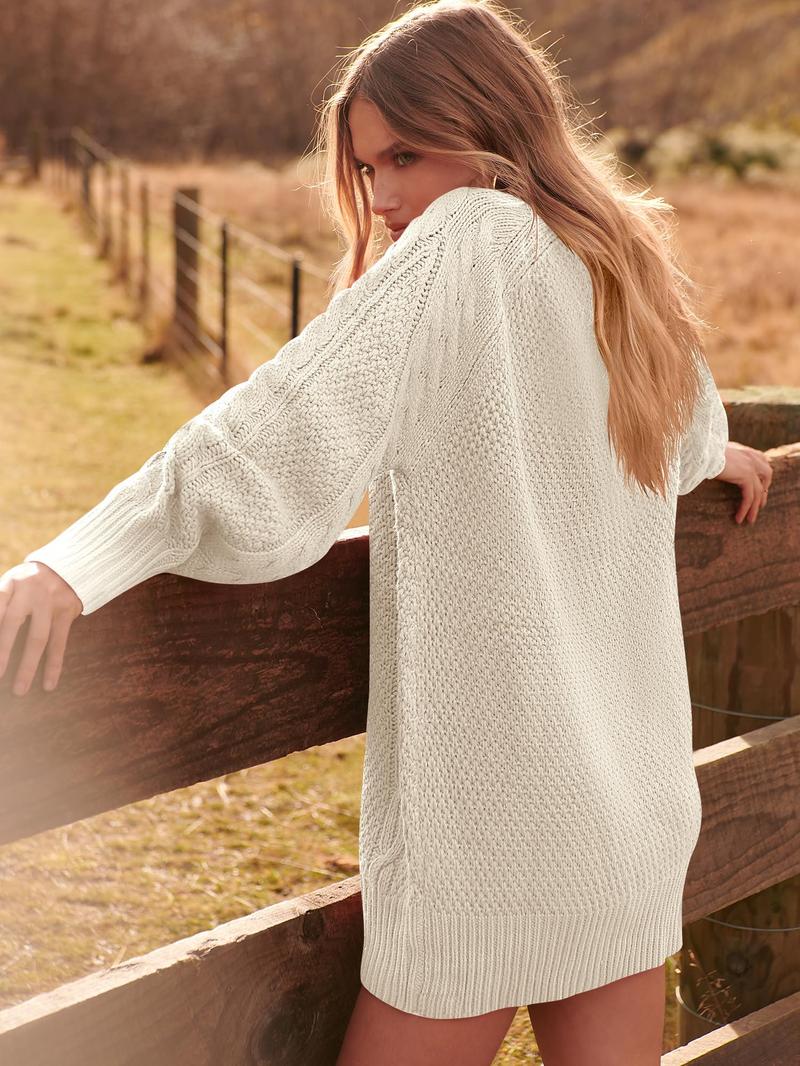 Product Introduction of Women's Knitwear Casual Dresses, Women Long Sleeve Oversized Cable Knit Chunky Baggy Loose Pullover Tunic Mini Sweater Dress 2025 Trendy Outfits. Breathable and Comfortable Winter Fashion Clothing. Longsleeves Gamis Knitting Tops Womenswear Summer Basic 3