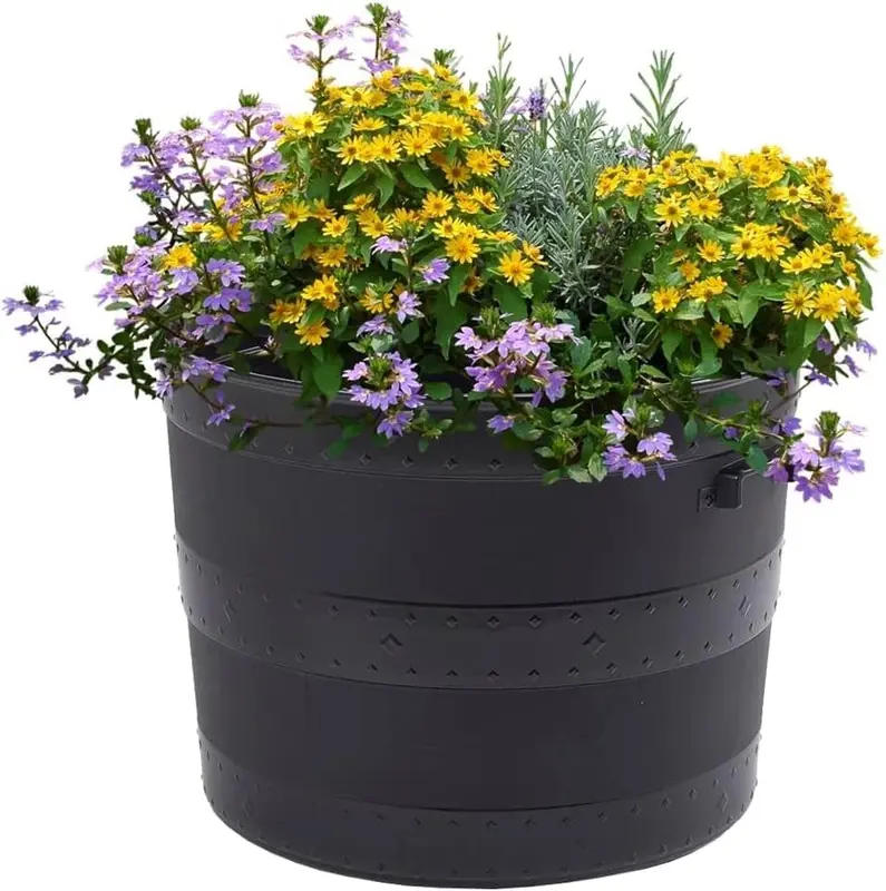 Barrel Planter Blacksmith Tub Garden Versatile Flower Pot Garden Container for Indoor or Outdoor 1