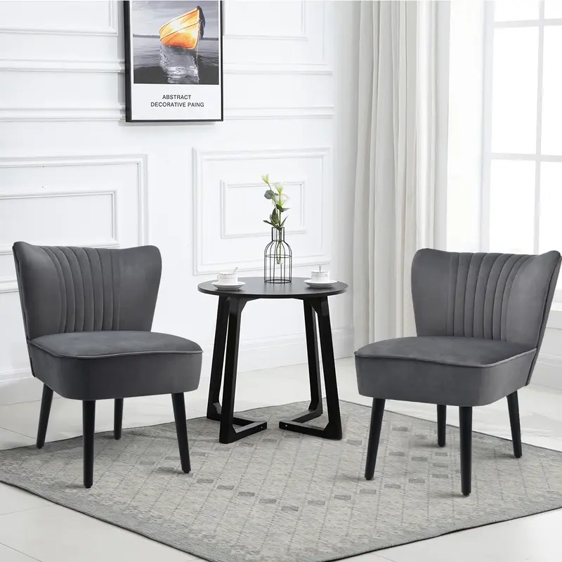 COSTWAY Velvet Accent Chair Set of 2 Modern Leisure Chair with Rubber Wood Legs 2
