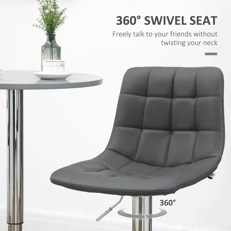 HOMCOM Adjustable Bar Stools Set of 2, Swivel PU Leather Upholstered Barstools with Tufted Seat and Back, Breakfast Bar Chairs for Kitchen Counter, Grey 5