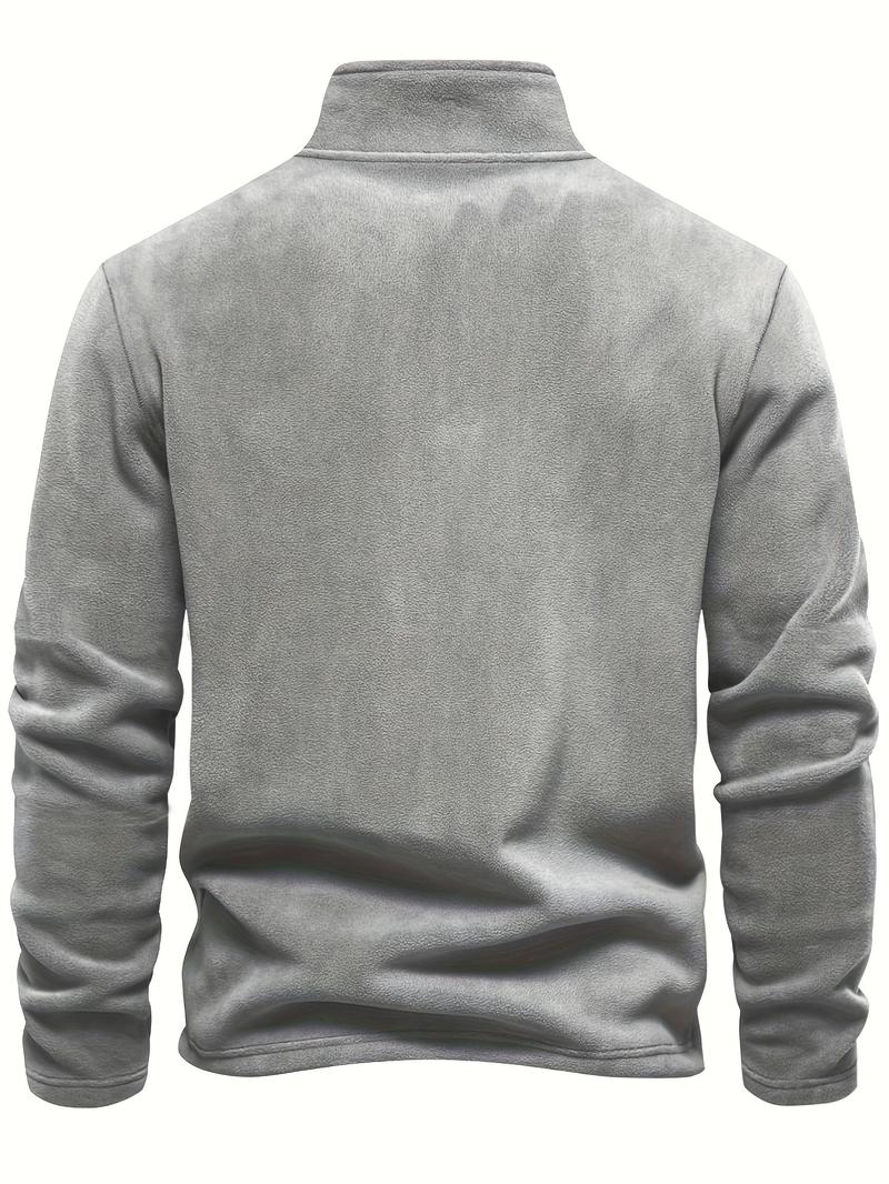 Product Introduction of Autumn & Winter Men's Fleece Henley Shirt, Stand Collar Half Zip Long Sleeve Pullover Top, Male's Classic Fashion, Outdoor Cloth 1