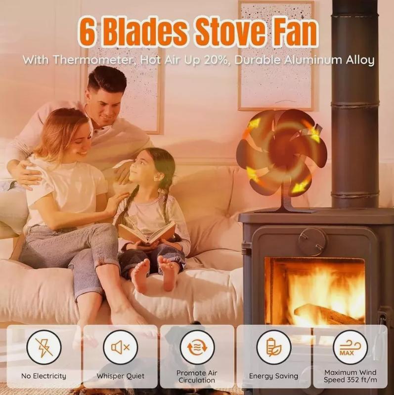 6 Blade Stove Fan Heat Powered Wood Log Burner Top Fire Burning Fan Eco Friendly 2