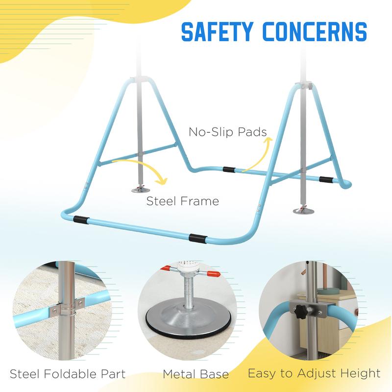 HOMCOM Kids Gymnastics Bar, Foldable Horizontal Bars w/ Adjustable Height, Training Bar w/ Triangle Base 2