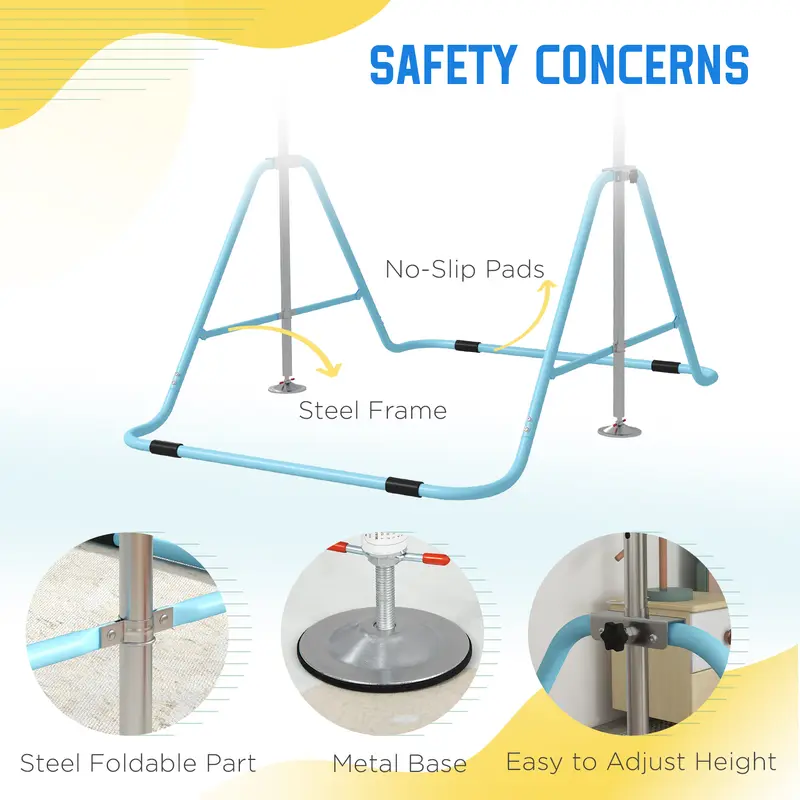 HOMCOM Kids Gymnastics Bar, Foldable Horizontal Bars w/ Adjustable Height, Training Bar w/ Triangle Base 2