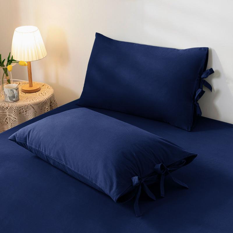 Luxury 3 Piece Duvet Quilt Cover Set Plain Bow Knotted Duvet Covers with Pillowcases Button Closure Breathable Microfiber Dyed Duvet Covers Sets 6