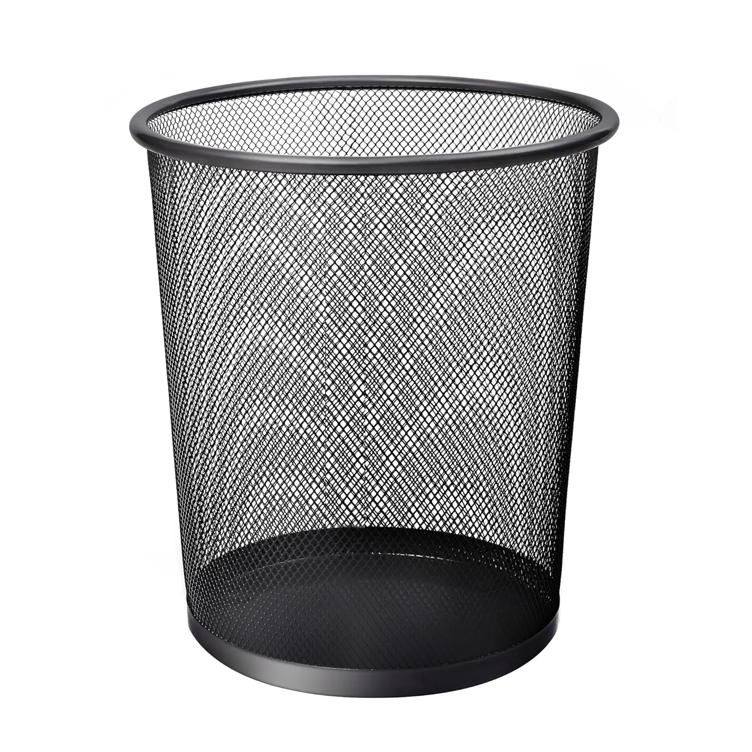Round Trash Can - Black Non-slip Mesh Bin, Stylish & Sturdy Metal Waste Can for Home, Bedroom, Office, Bathroom, Living Room & Kitchen - Indoor Garbage Bin with Sleek Design Iron
