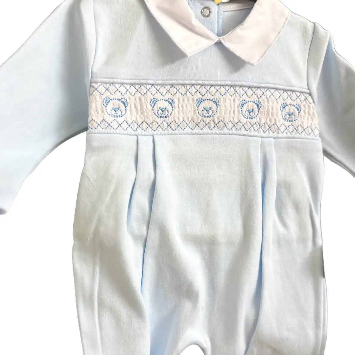 Baby Boy Blue Cotton Teddy Sleepsuit All In One - Essex Babyclothes Boutique
