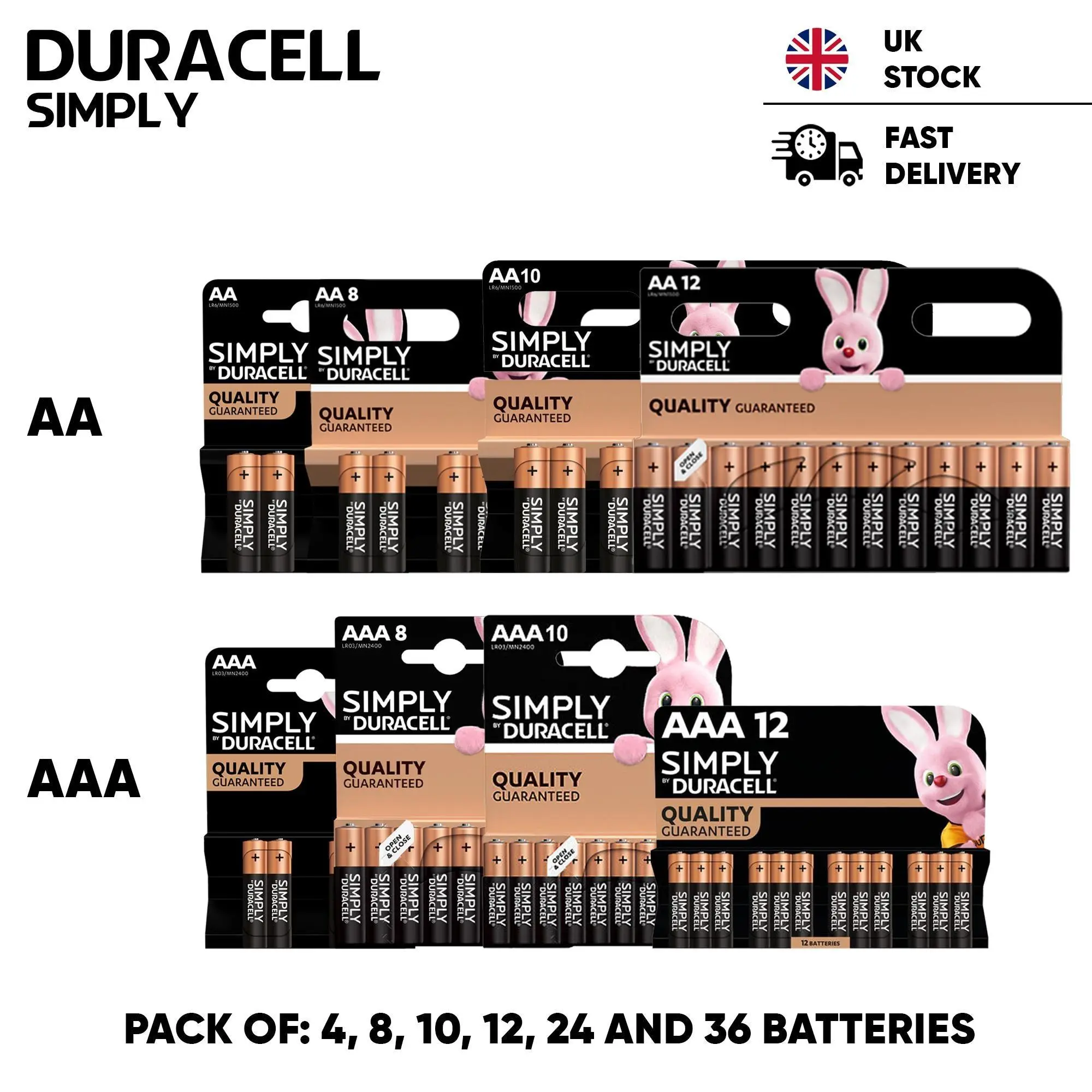 Duracell Simply Alkaline Batteries - Long Lasting AAA Battery LR03, LR6 for Remote Controls