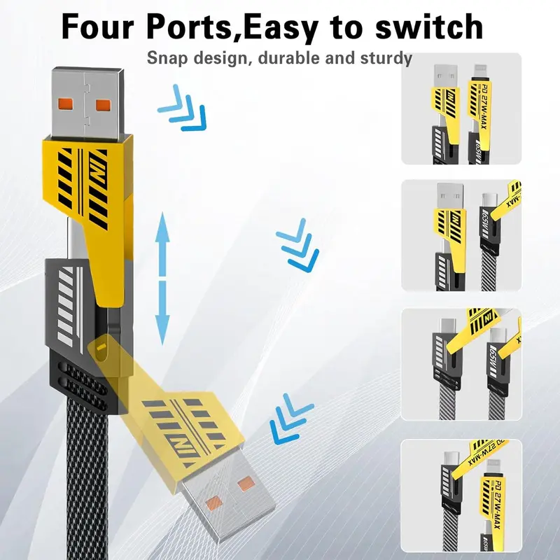 4 in 1 Multi Charger Cable 3.93FT/1.2M Multiple USB Fast Charging Cable Multi Charging Nylon Braided Cable with USB A USB C to Type C [65W] PD [27W] Compatible for iPhone Android for Samsung Galaxy for Google Pixel for iPad Smartphone Cellphone Electronic 6