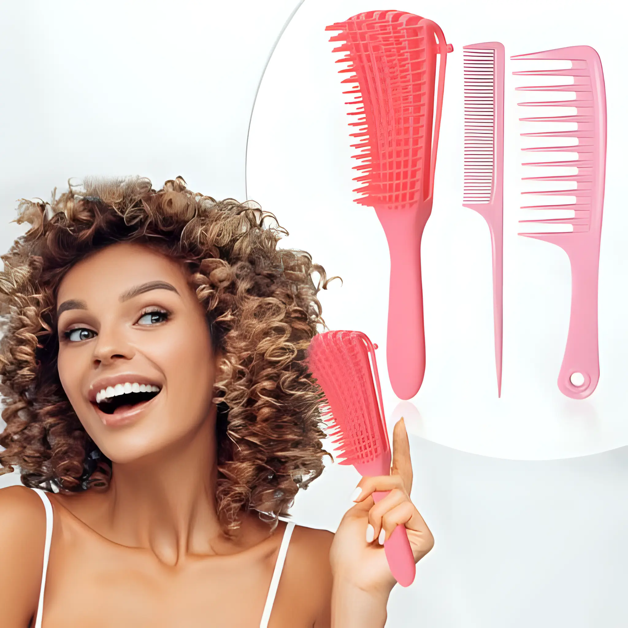 Detangler Professional Hair Brush 3 pc set Pink for Women Wet Curly Hair UK Haircare Hairbrush Heatless Comb Durable