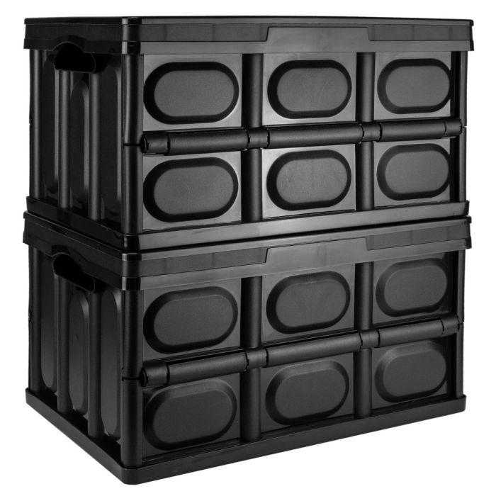 30L Black Storage Box with Lid Folding Stackable 30 Litre Lidded Plastic Organiser Cover 7