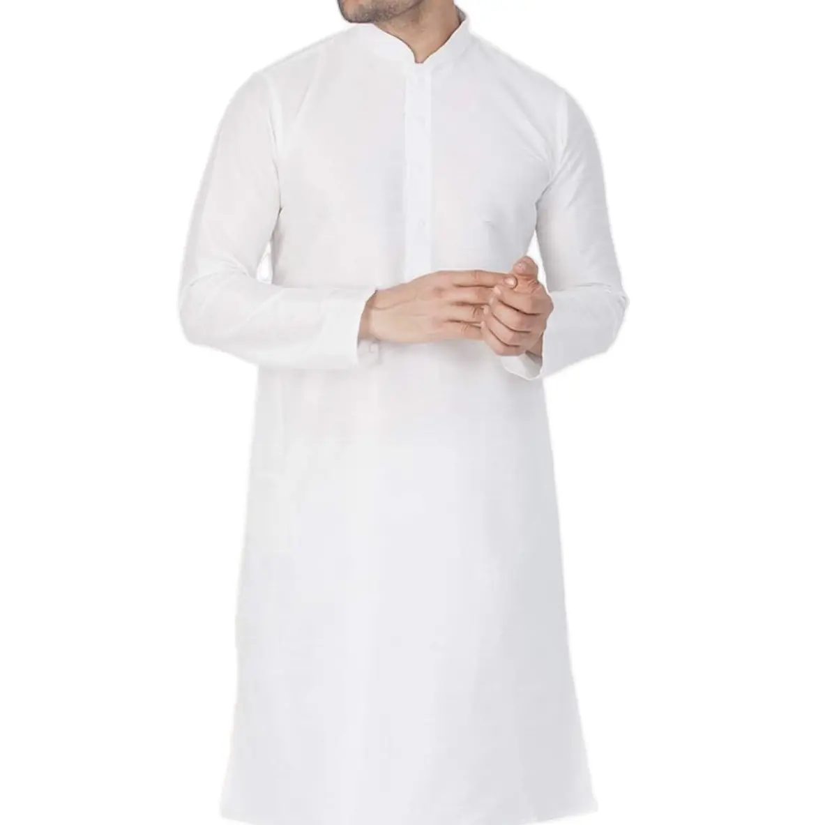 Men's Raw Silk Wedding Suit Kurta with Churidar - Traditional Menswear in plain white Clothing