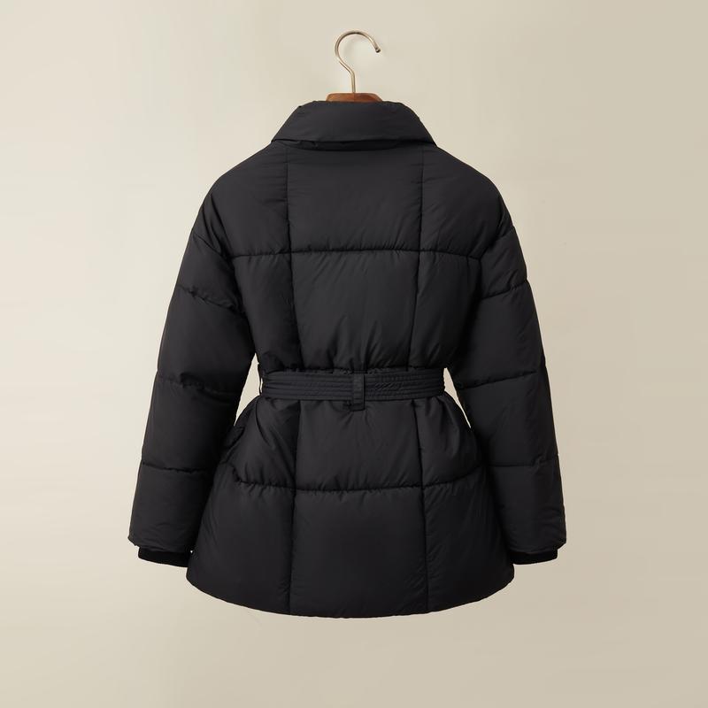 Product Introduction of [2025][Special Promotions]2025 NEW Mid Length Belted Puffer Jacket Women Casual Coat Splashproof Cream-BasiccFashion 11
