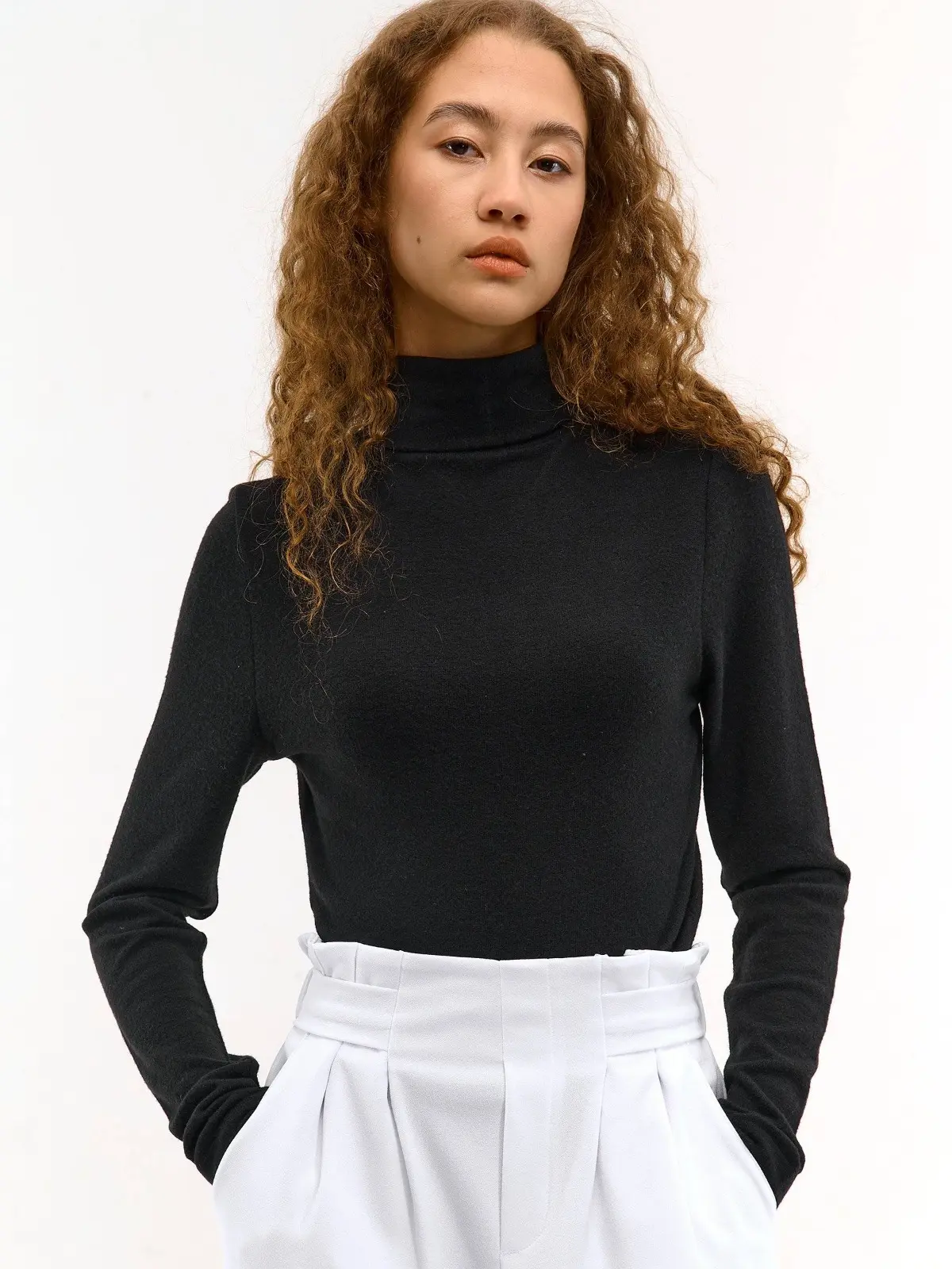 BLACK POLO NECK TOP JUMPER LADIES LONG SLEEVE TURTLE NECK TOP JUMPER FOR WOMENS BABY FABRIC COMFORTABLE HiGH NECK Cotton Jersey Lightweight Womenswear Longsleeves  8-26 Minimalist Knitwear Piece Knitwear Piece Style  Turtleneck Basic Barbie Elegance