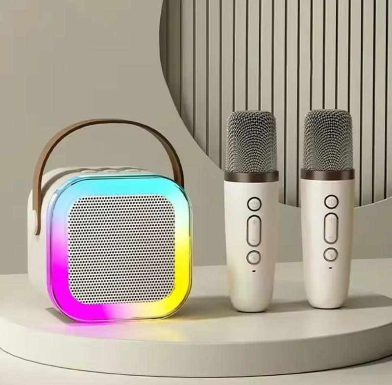 Portable Wireless Karaoke Speaker with 2 Mic, HiFi Stereo Sound and Colorful LED Lights for KTV, Audio and Smartphone Bluetooth Plastic 1
