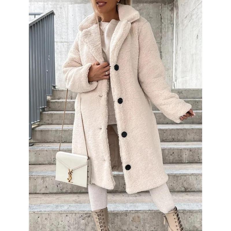 [2024]Autumn and winter  European and n women's wool long-sleeved lapel plush blouse, long jacket0 7