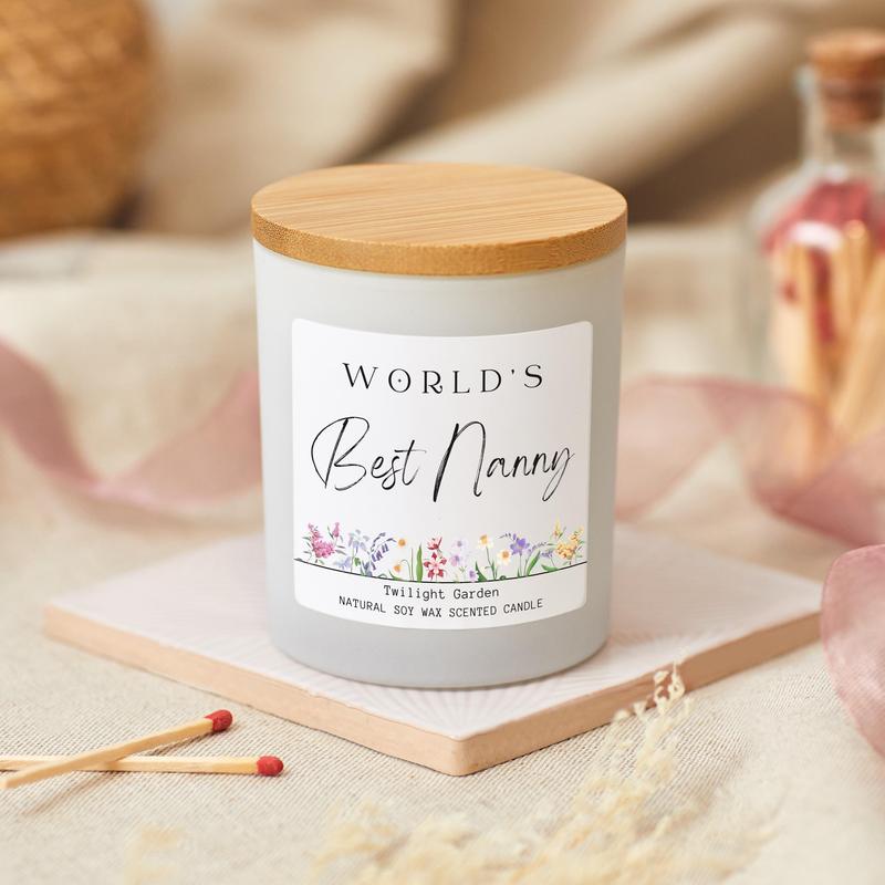 World's Best Nanny Birthday Candle Gift, Nana Mothers Day Presents, The Best Nanny Mothers Day Scented Candle For Gran, Grandma Candle Gift Set, Granny Gift Wood Wick Candle in Glass  Jar for Decor, Beautiful Fragrance 5