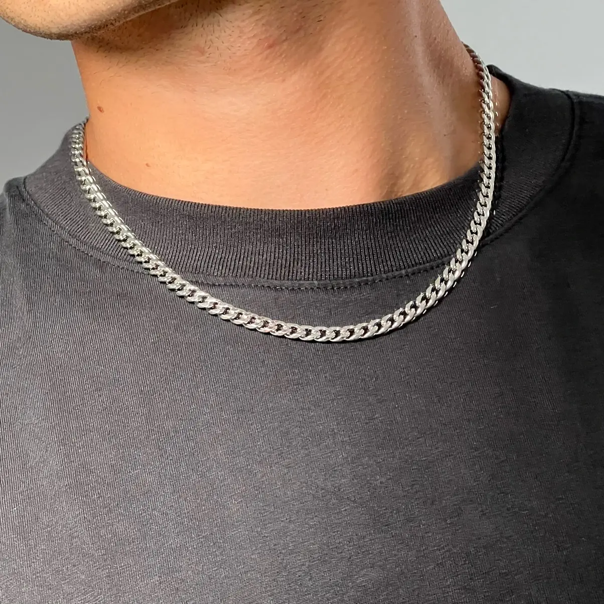Classic Silver Miami Cuban Chain Necklace, 18”-24”, 45cm-60cm Length, 5mm Thickness, Stainless Steel 18 inch boys curb layering