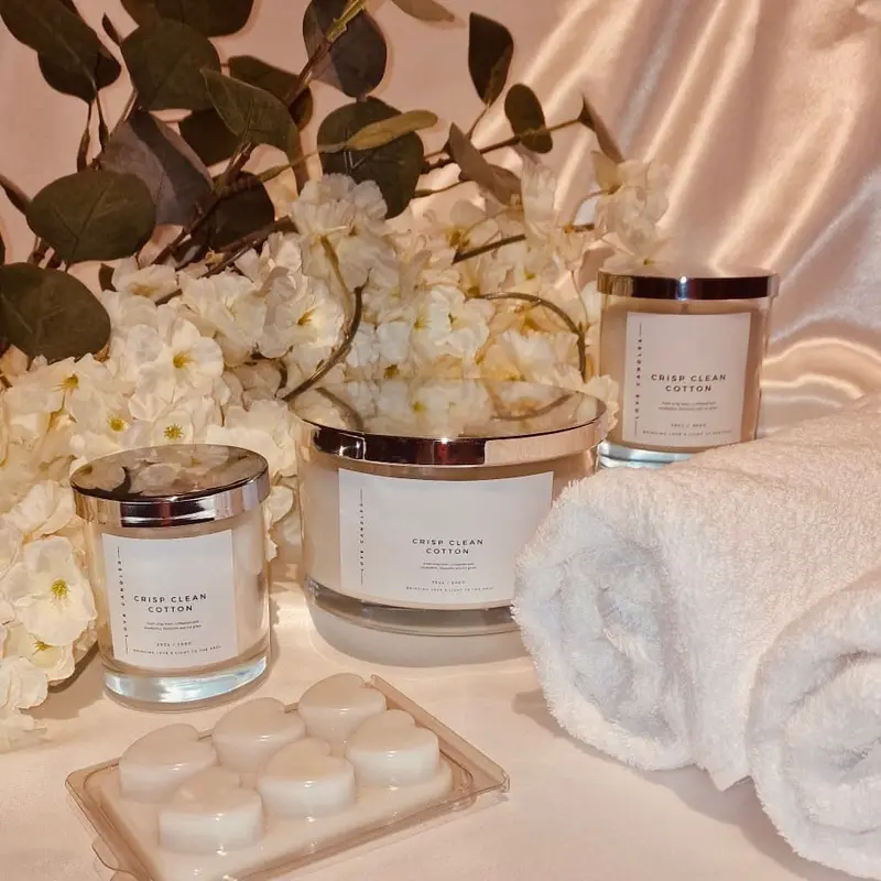Crisp Clean Cotton Candle, Fresh Scent, Home Fragrance, Cosy Scents, Christmas Scents, Scented Soy Wax Candles, Freshener, Soy Wax Melts Decor Glass Gift Jar Perfume Aroma 0