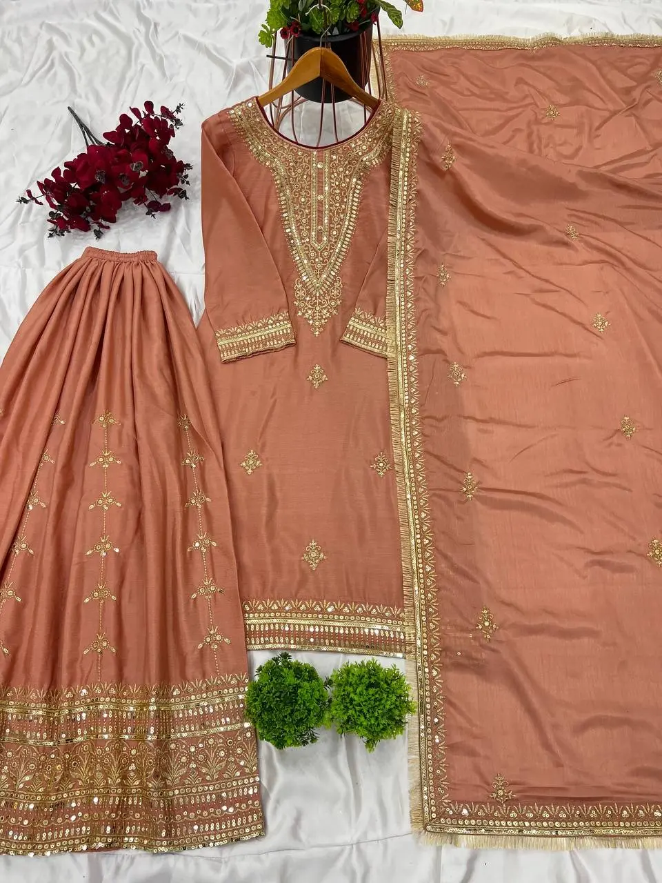 Pure Chinnon Silk Salwar Kameez with Plazzo Suit Set for Women - Perfect for Pakistani Wedding Wear Outfit