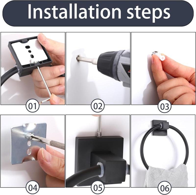 Product Introduction of 2 Packs Toilet Roll Holder, Black Toilet Paper Holder Towel Ring Stainless Steel Wall Mounted Towel Holder Bathroom Accessories 4