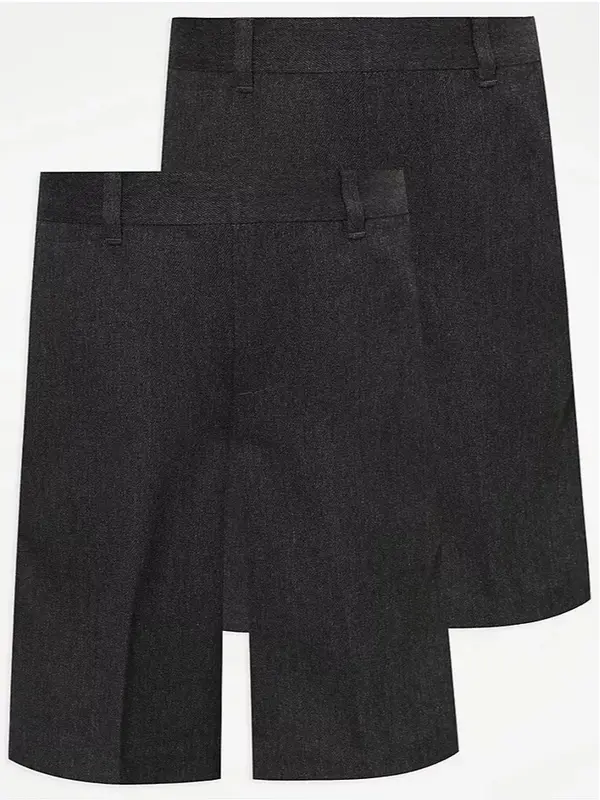 Pack of 2 Boys School Shorts Half Elastic Waist Solid Colours Charcoal, Grey, Navy, Black 5