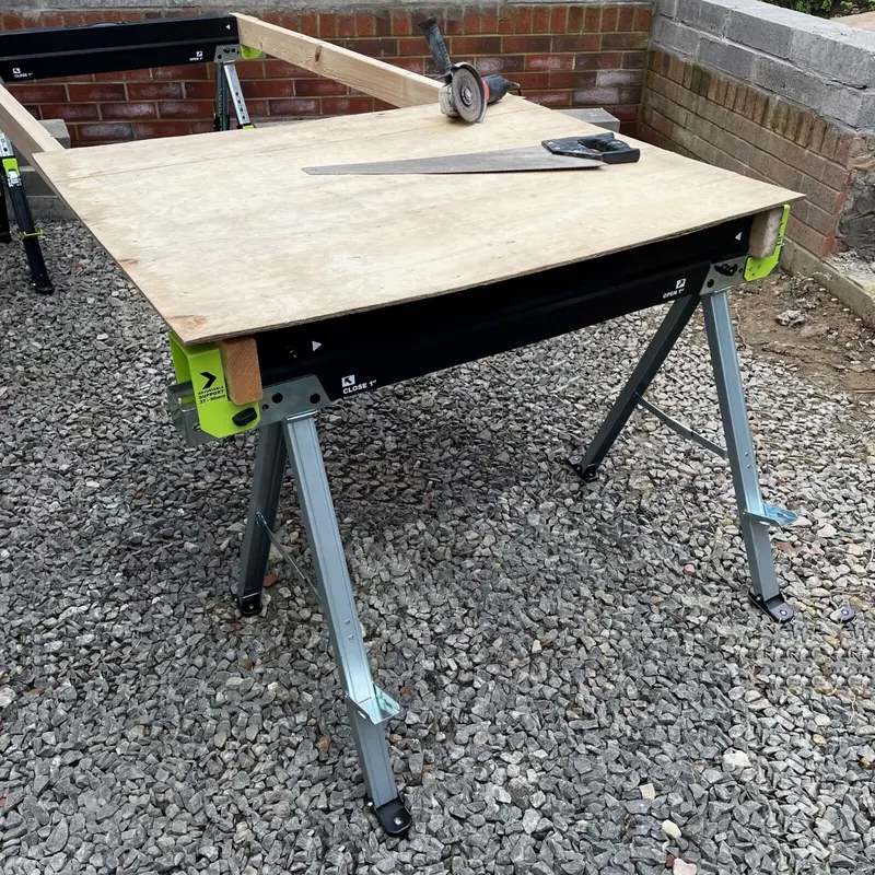 2 x BauenKraft SH-1001 Metal Folding Steel Saw Horse Leg Stand Trestle Sawhorse, Twin Pack 7