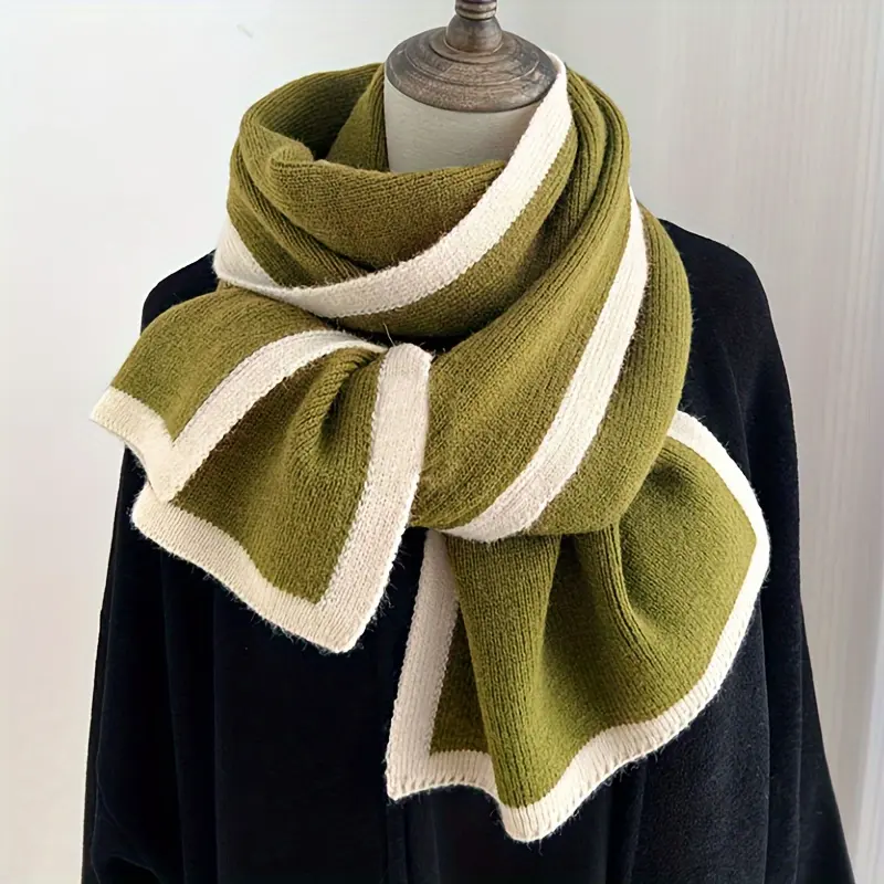 Cozy knit scarf in black & white-soft polyester, stretchy, warm neck warmer for winter-casual chic style, hand-washable, fashion accessory for men & women 7