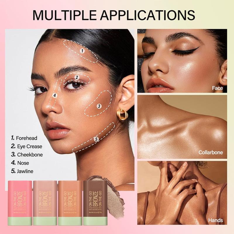Highlighter Makeup Stick - Waterproof Glitter Cream Highlighter - Bronzer Contour Face Makeup - Long-lasting 3-in-1 Multi Uses for Face Body Eyeshadow 4