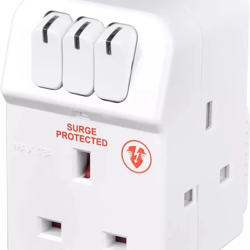 Three Socket Surge Compact Adaptor Extension Lead, 2 Metre, White 0