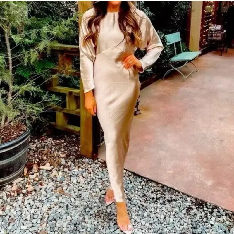 Viral Satin Batwing Maxi Dress Bias Cut occasion party Long Modest Womenswear High Neck Elegant Formal