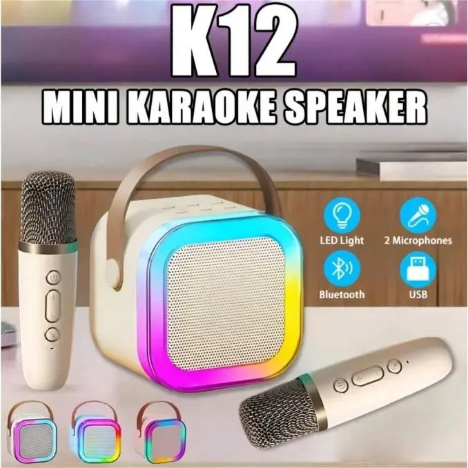 K12 Bluetooth Karaoke Machine Portable 5.3 PA Speaker System with 1-2 Wireless Microphones Home Family Singing Children's Gifts Audio Adjustable Button Ktv speakers