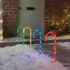 4 Pack Battery Powered Christmas Candy Cane Pathway Garden Stake Lights Festive Outdoor Decoration