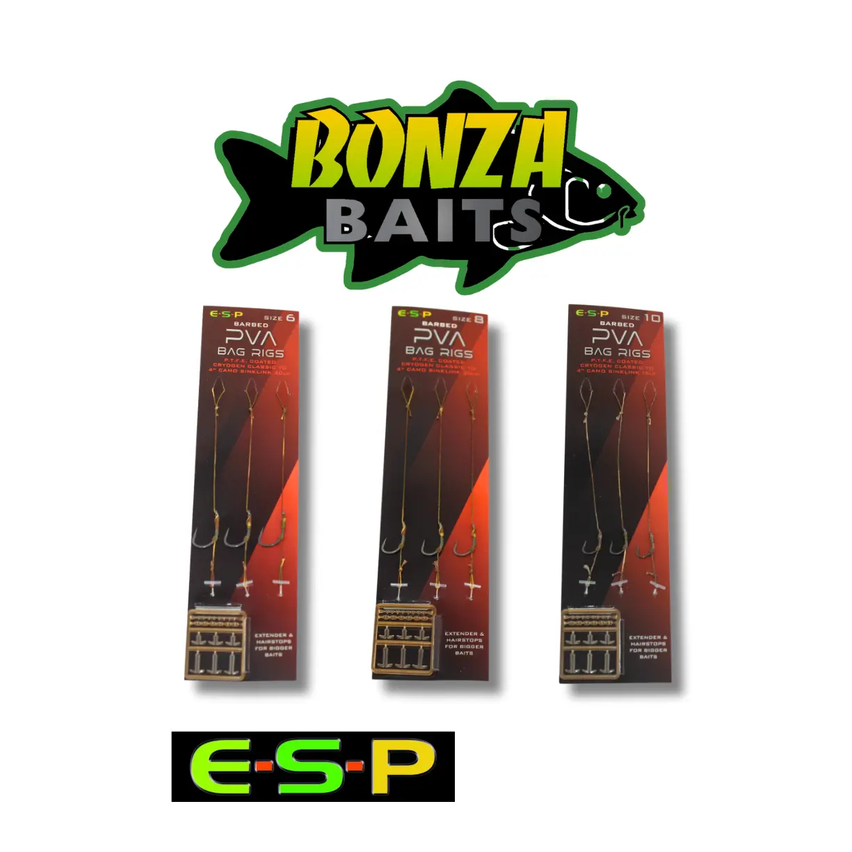 ESP Pva Bag Carp Fishing Rigs. 6, 8 and 10 Barbed Options