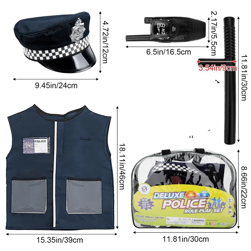 deAO Police Costume Set for Kids – Role Play Toy Set with Vest, Hat, Walkie-Talkie, Flashlight, Whistle, and Accessories – Ideal Christmas or Halloween Gift for Children Aged 4-6 Years Old 1