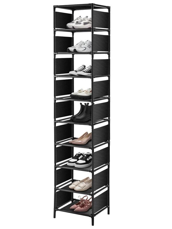 GoDyna 10 Tier Narrow Shoe Rack, Tall Metal Shoe Storage Rack for 10 Pairs Shoes Space-Saving Organiser Shelf for Bedroom Entryway Hallway Dorm Room Cloakroom (Black) 0