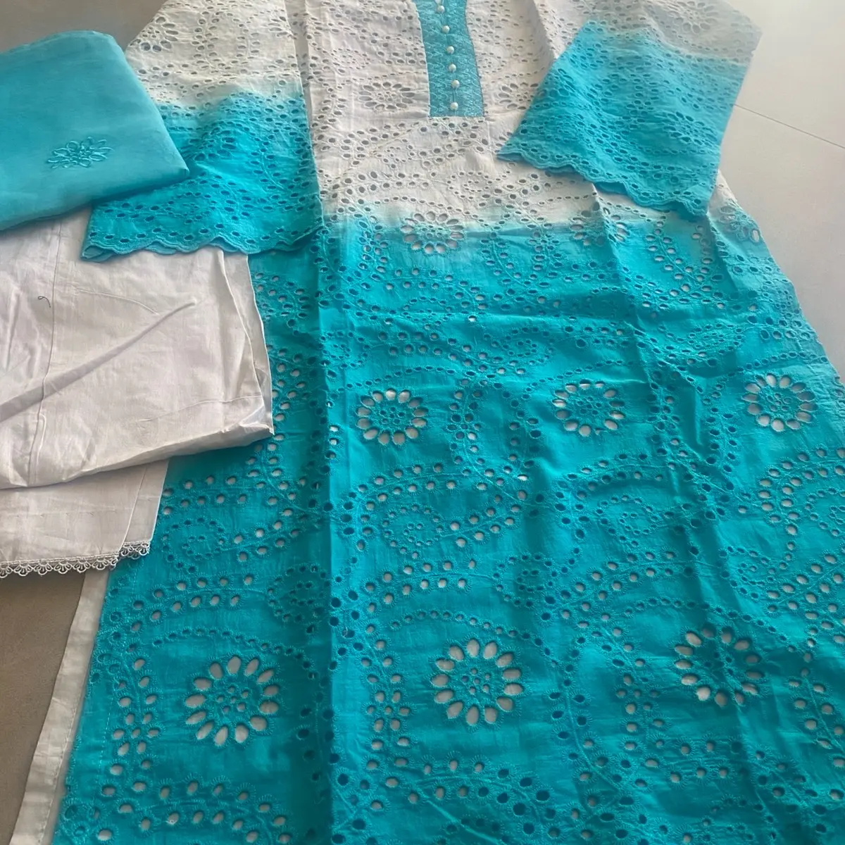 Three piece chickenkari outfit in medium size Casual Summer