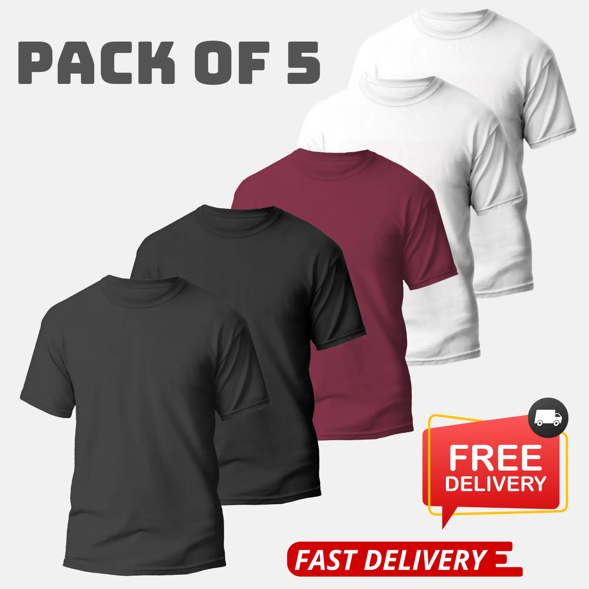 Pack OF 5 Mens T Shirts Premium Quality Basic Tees Casual Crew Neck Regular Fit Plain Menswear Top T-Shirt Underwear Tshirt Crewneck Shortsleeve Round Neck