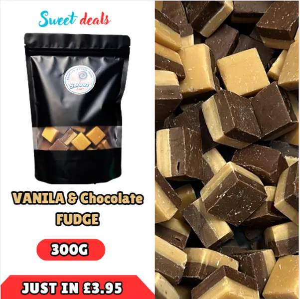 Sweet Pick and Mix - VANILA & CHOCOLATE FUDGE Sweets - 300G Bag - Perfect Snack for Parties and Gifts - Candy 0