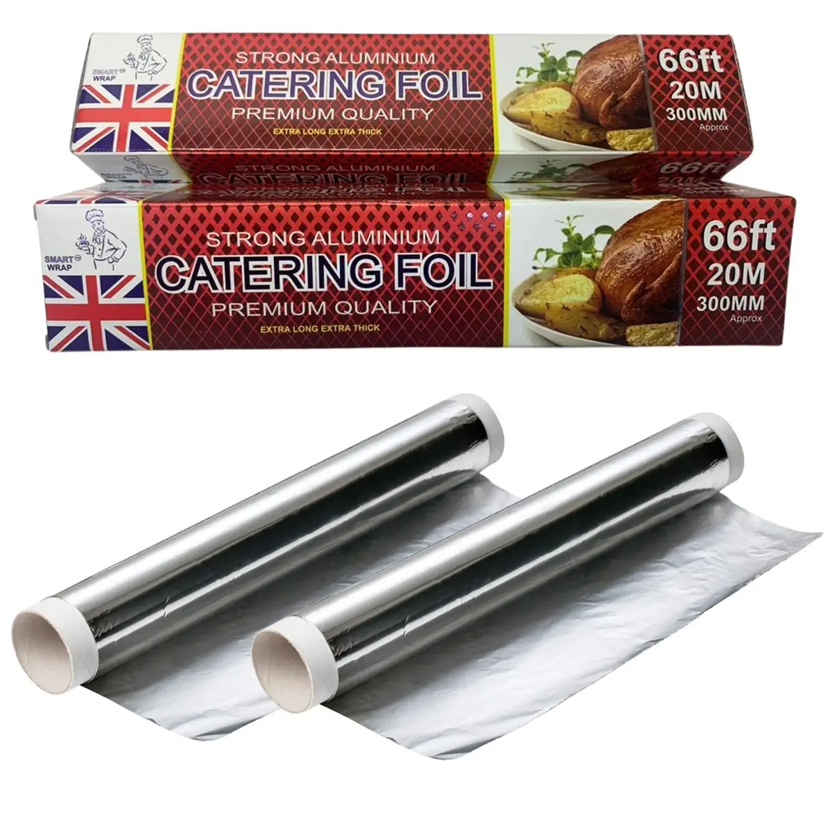 2 X Aluminium Foil 66ft/50ft extra long and extra wide Kitchen Foil for Wrapping, Grilling, BBQ & Cooking | Durable Foil for Sandwiches, Burgers, Pizza & More. Non stick aluminum cooking foil.