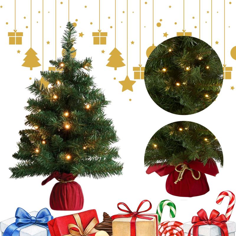 2ft Mini Christmas Tree Christmas Table Decoration with Base, LED Lights, Small Indoor Christmas Decor & Gift, Battery operated, Christmas Decorations Indoor, Small Pre Lit Christmas Tree-Green 4