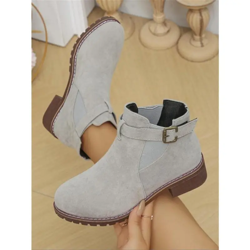 Women's Fashionable Solid Color Buckle Decor Ankle Boots, Casual Comfortable Breathable Thick-heeled Boots for Daily Wear, Female All-match Trend Shoes for Fall & Winter