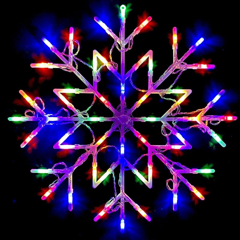 Almineez Christmas 50 LED Snowflake Light Flashing Silhouette Home Window Xmas Festive Decoration Flashing Lights - New Year Light Up Party (Multi Coloured) 1