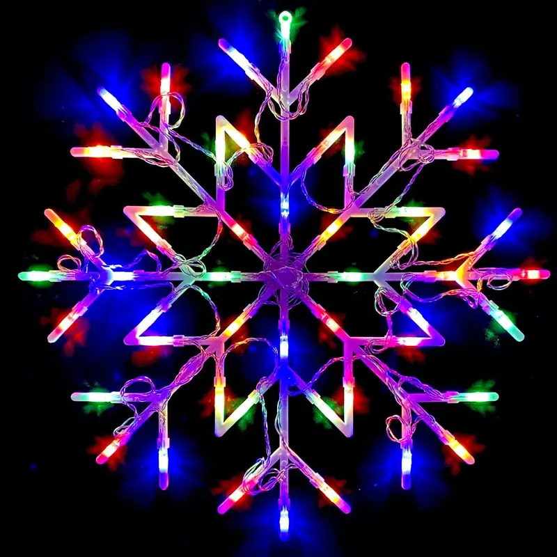 Almineez Christmas 50 LED Snowflake Light Flashing Silhouette Home Window Xmas Festive Decoration Flashing Lights - New Year Light Up Party (Multi Coloured) 0