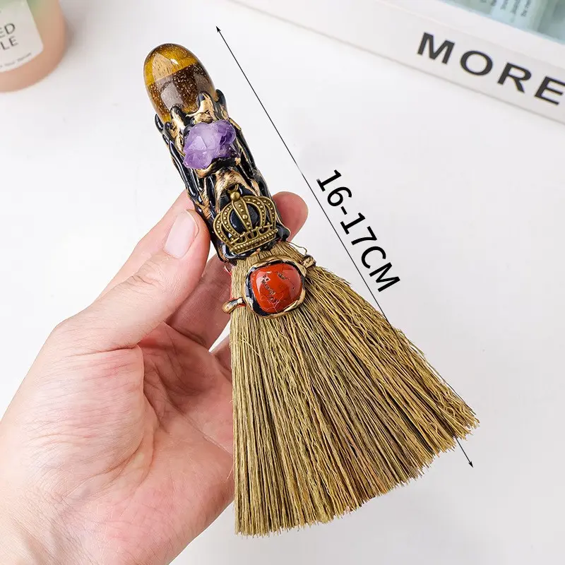 Witch Broom with Healing Crystals, Witch Broom, Magic Broom, Healing Crystals, Divination, Crystal Collection, Positive Energy, Energy Healing, Home decor, Broom Spirituality Gift Witchy Decor Cleansing Tool Amethyst Gemstones Gift Protection Altar 4
