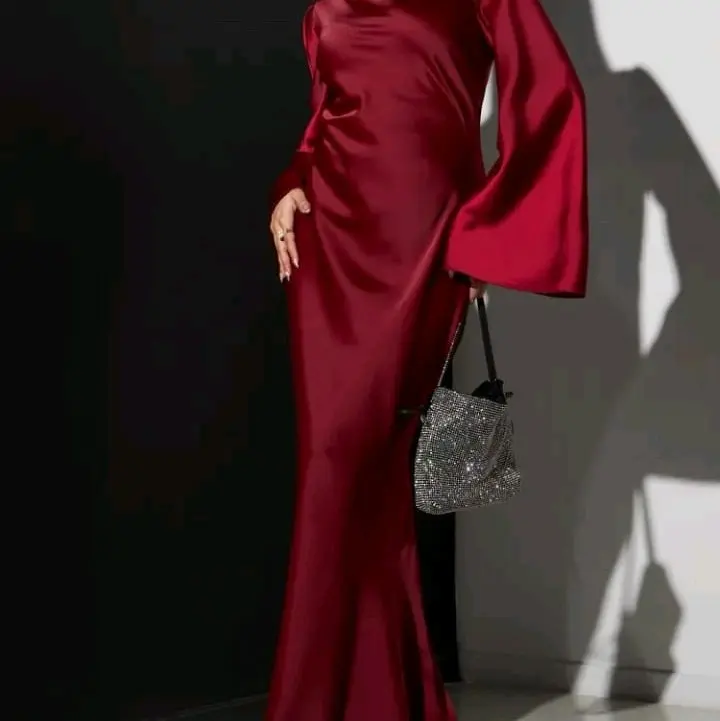 tie back flare sleeve satin dress