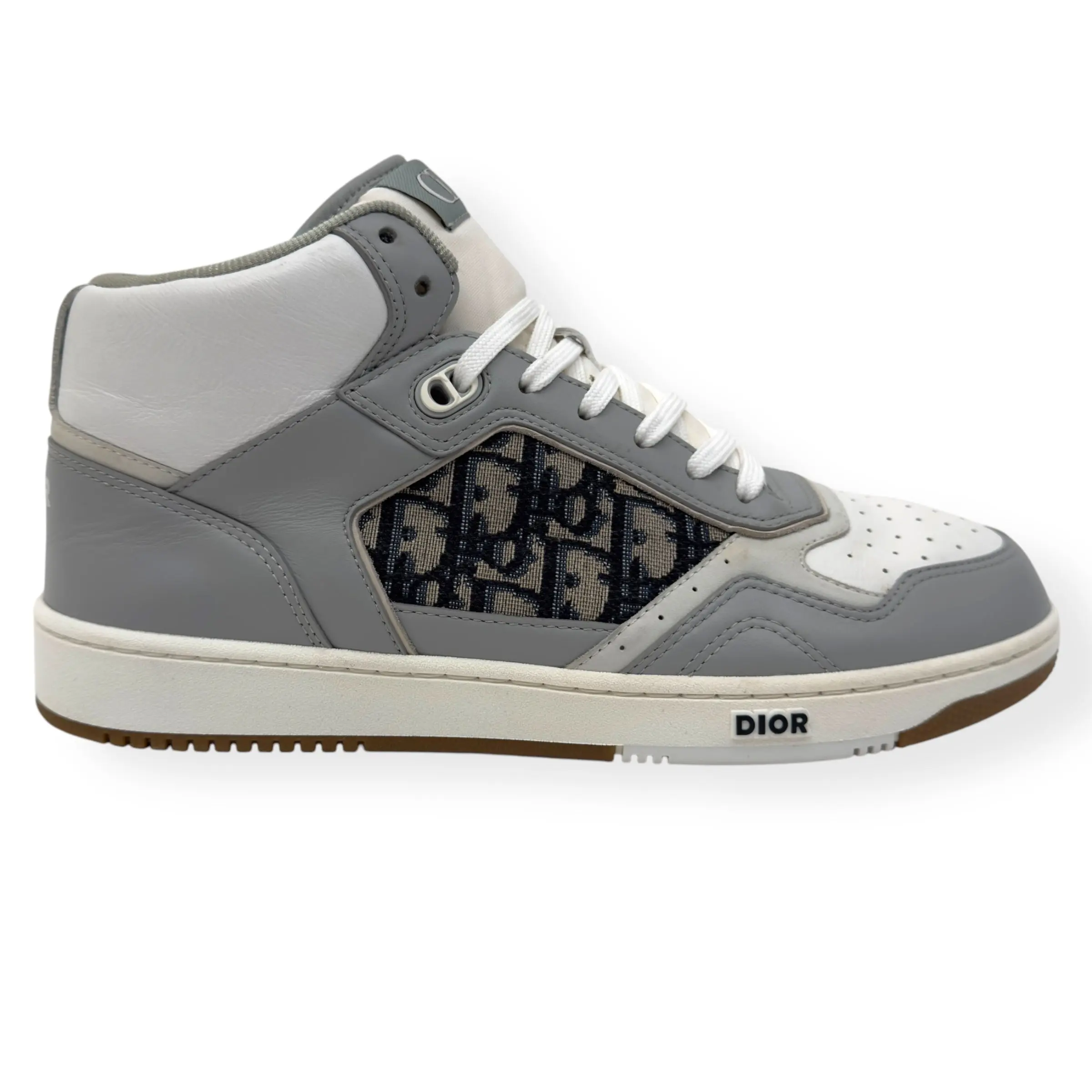 PRE-OWNED DIOR B27 OBLIQUE HIGH TOP SNEAKERS GREY / WHITE 43 / UK9